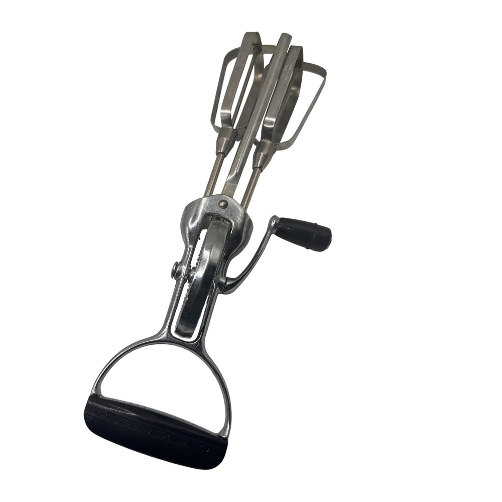 Vintage Ekco Hand Crank Egg Beater Stainless‎ Manual Mixer Black Handle works